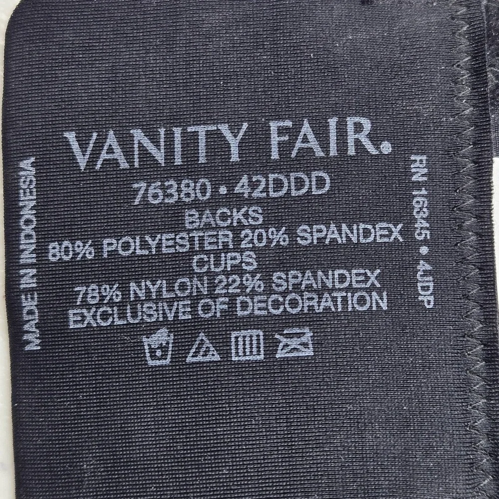 Vanity Fair Women Bra 42DDD Black T Shirt Underwired Lace Strap